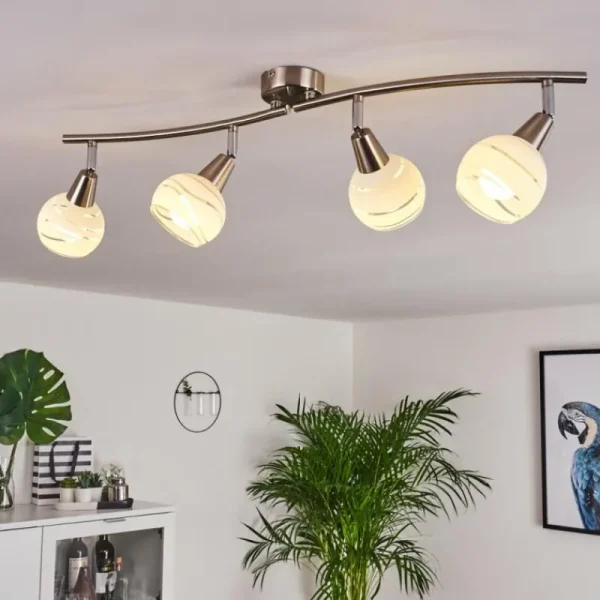 hofstein Plafonnier Warga LED Nickel mat, 4 lumières* Lampes En Verre