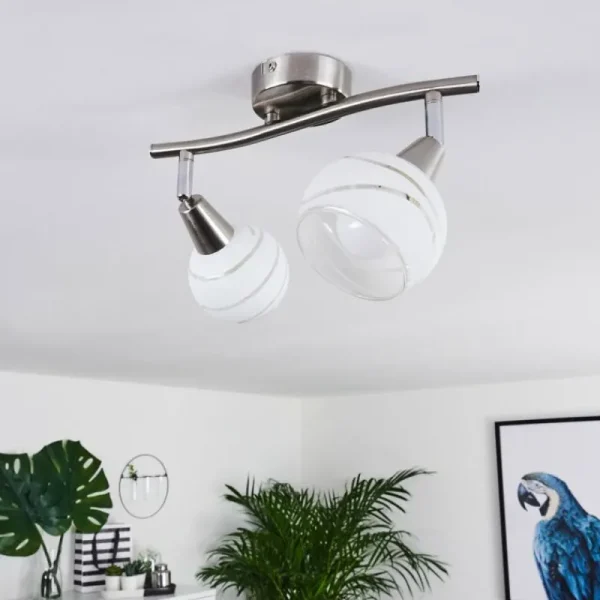 hofstein Plafonnier Warga LED Nickel mat, 2 lumières* Lampes En Verre