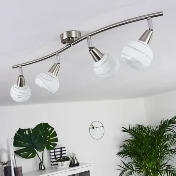 hofstein Plafonnier Warga LED Nickel mat, 4 lumières* Lampes En Verre