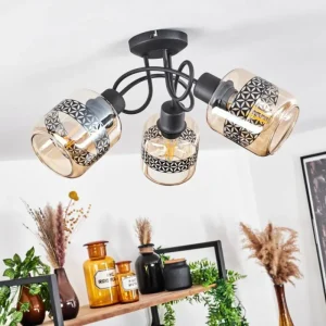 hofstein Plafonnier Wigan Noir, 3 lumières* Lampes En Verre