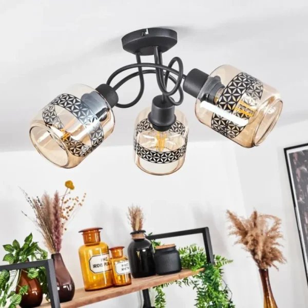 hofstein Plafonnier Wigan Noir, 3 lumières* Lampes En Verre