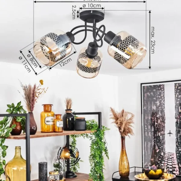 hofstein Plafonnier Wigan Noir, 3 lumières* Lampes En Verre