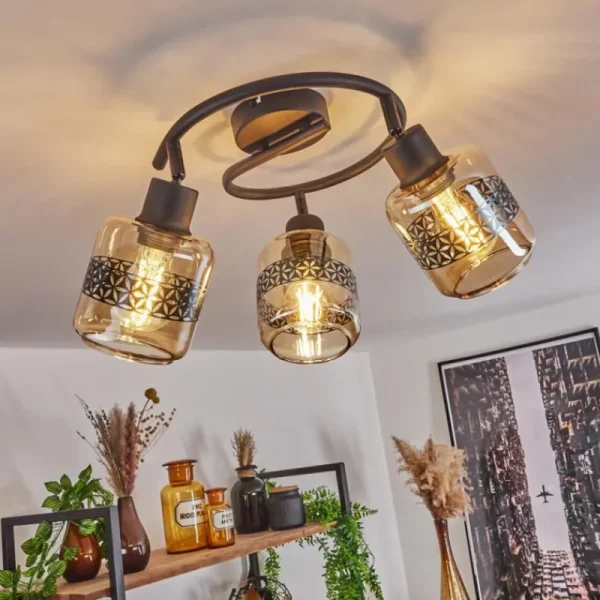 hofstein Plafonnier Wigan Noir, 3 lumières* Lampes En Verre