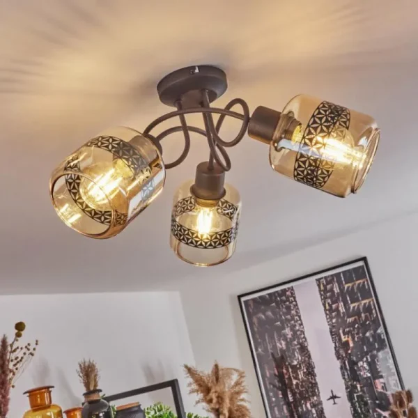 hofstein Plafonnier Wigan Noir, 3 lumières* Lampes En Verre