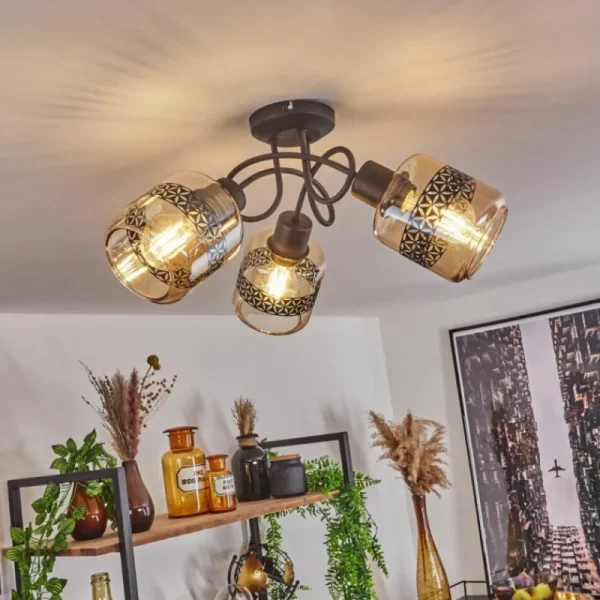 hofstein Plafonnier Wigan Noir, 3 lumières* Lampes En Verre