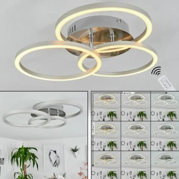 hofstein Plafonnier Xena LED Nickel mat, 1 lumière, Télécommandes* Lampes Modernes