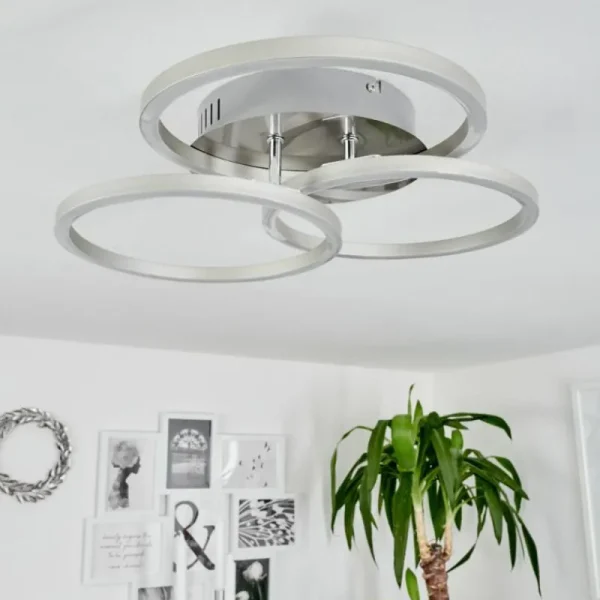 hofstein Plafonnier Xena LED Nickel mat, 1 lumière, Télécommandes* Lampes Modernes