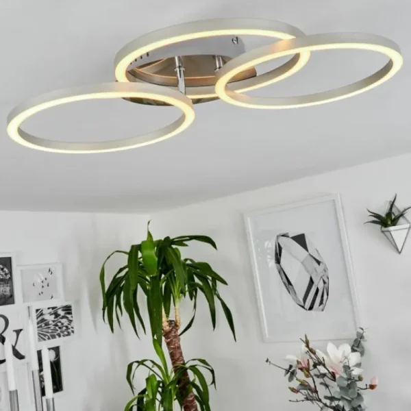 hofstein Plafonnier Xena LED Nickel mat, 1 lumière, Télécommandes* Lampes Modernes