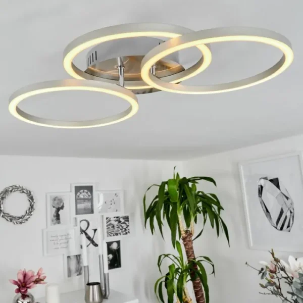 hofstein Plafonnier Xena LED Nickel mat, 1 lumière, Télécommandes* Lampes Modernes