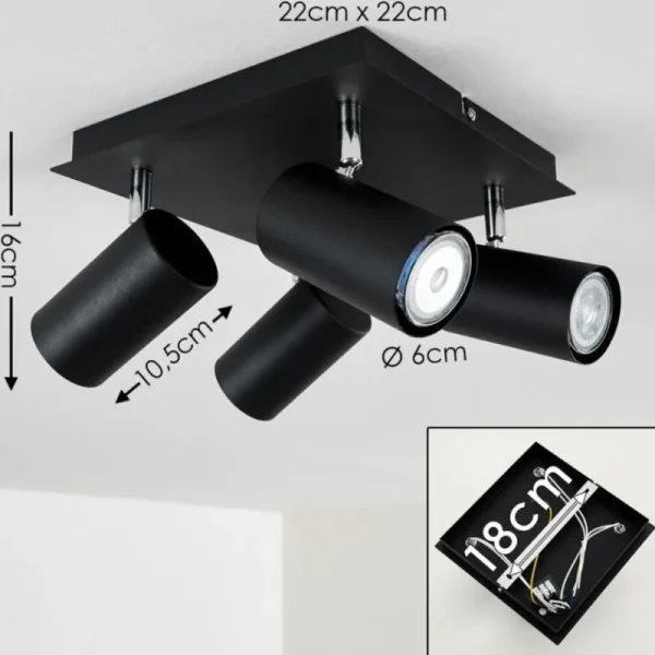hofstein Plafonnier Zuoz Chrome, Noir, 4 lumières* Lampes Modernes