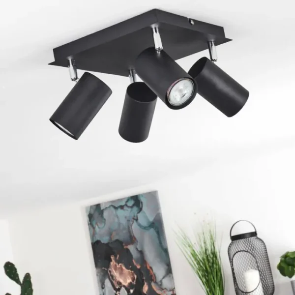 hofstein Plafonnier Zuoz Chrome, Noir, 4 lumières* Lampes Modernes