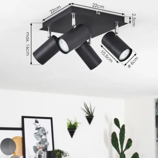 hofstein Plafonnier Zuoz Chrome, Noir, 4 lumières* Lampes Modernes