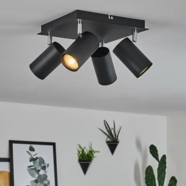 hofstein Plafonnier Zuoz Chrome, Noir, 4 lumières* Lampes Modernes