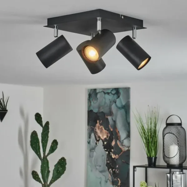 hofstein Plafonnier Zuoz Chrome, Noir, 4 lumières* Lampes Modernes