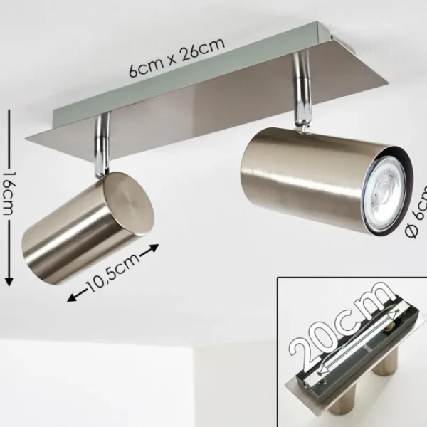 hofstein Plafonnier Zuoz Nickel mat, 2 lumières* Lampes Modernes