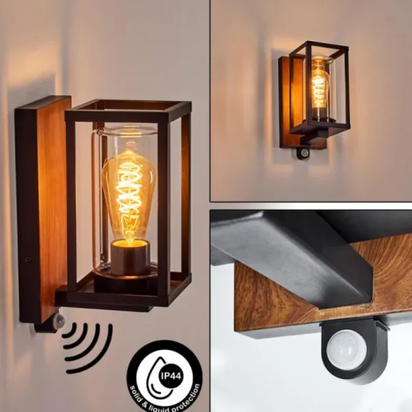 hofstein Portalis Lampe murale d´extérieur Brun, Couleur bois, Noir, 1 lumière, Détecteur de mouvement* Lampes Modernes