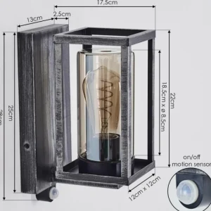 hofstein Portalis Lampe murale d´extérieur Noir, Argenté, 1 lumière, Détecteur de mouvement* Lampes Modernes