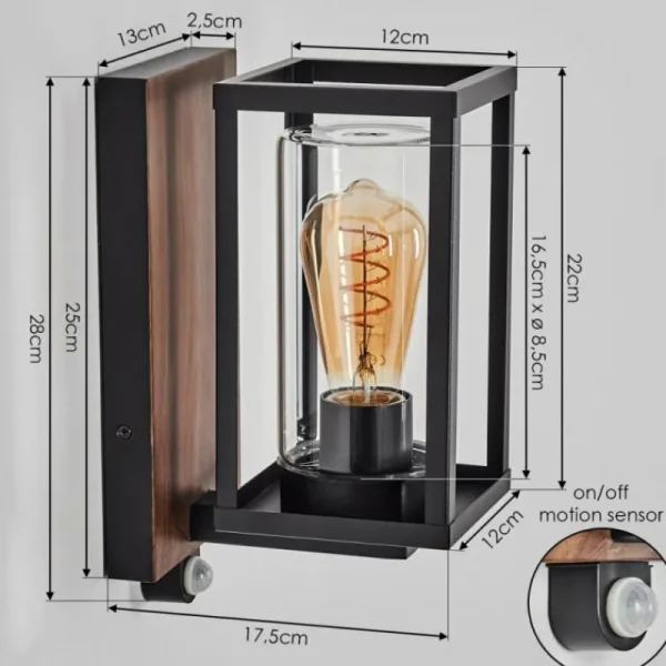 hofstein Portalis Lampe murale d´extérieur Brun, Couleur bois, Noir, 1 lumière, Détecteur de mouvement* Lampes Modernes