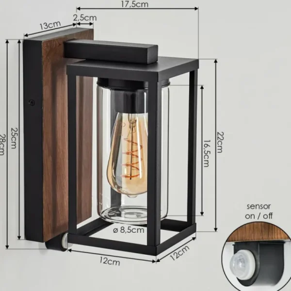 hofstein Portalis Lampe murale d´extérieur Brun, Couleur bois, Noir, 1 lumière, Détecteur de mouvement* Lampes Modernes