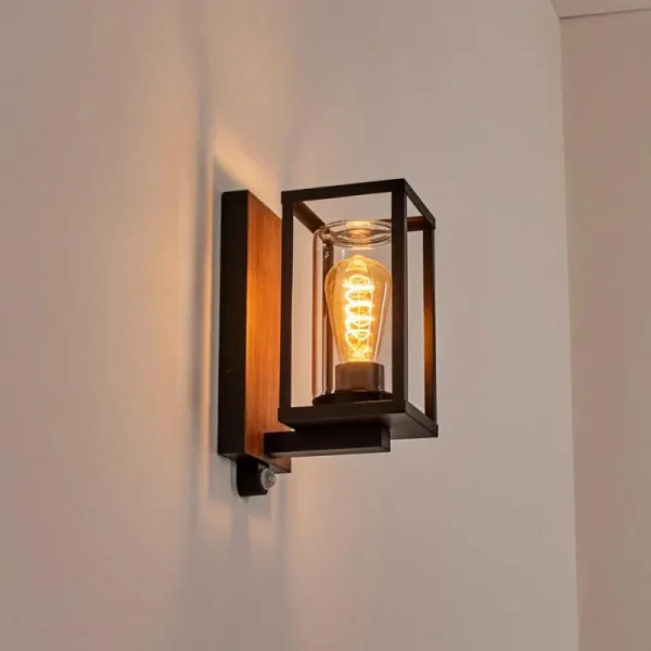 hofstein Portalis Lampe murale d´extérieur Brun, Couleur bois, Noir, 1 lumière, Détecteur de mouvement* Lampes Modernes