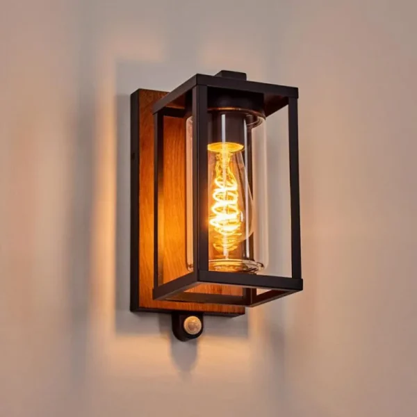 hofstein Portalis Lampe murale d´extérieur Brun, Couleur bois, Noir, 1 lumière, Détecteur de mouvement* Lampes Modernes
