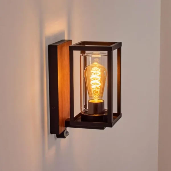 hofstein Portalis Lampe murale d´extérieur Brun, Couleur bois, Noir, 1 lumière, Détecteur de mouvement* Lampes Modernes