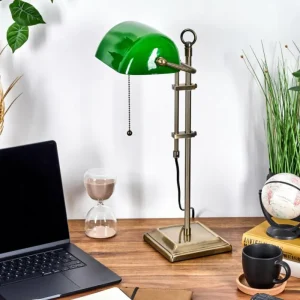 hofstein Ragaz Lampe de banquier, Lampe de bureau, Lampe à poser Vieux laiton, 1 lumière* Lampes En Verre