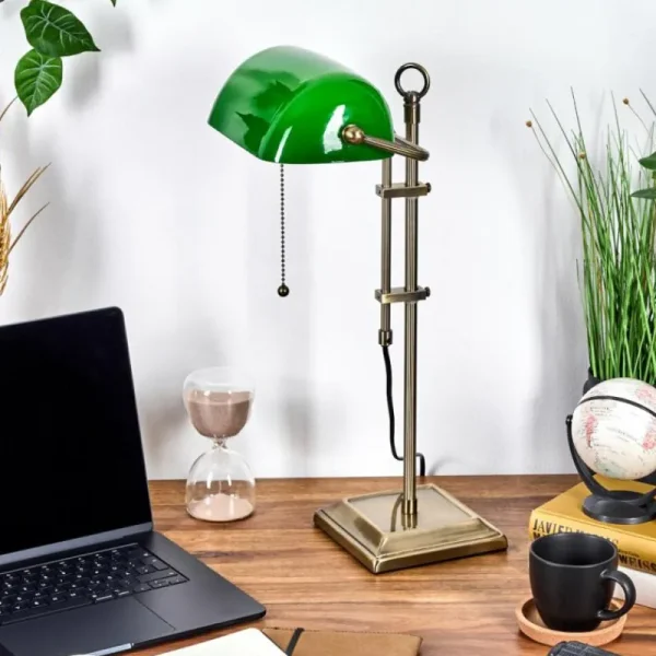 hofstein Ragaz Lampe de banquier, Lampe de bureau, Lampe à poser Vieux laiton, 1 lumière* Lampes En Verre