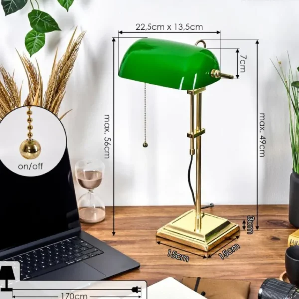 hofstein Ragaz Lampe de banquier, Lampe de bureau, Lampe à poser Laiton, 1 lumière* Lampes En Verre
