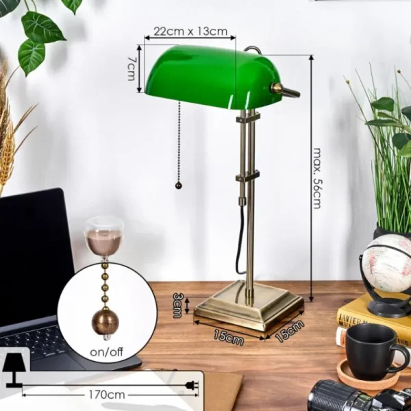 hofstein Ragaz Lampe de banquier, Lampe de bureau, Lampe à poser Vieux laiton, 1 lumière* Lampes En Verre
