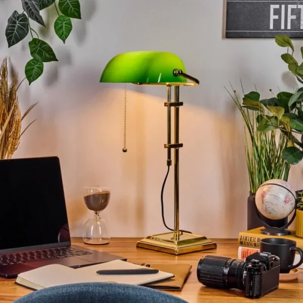 hofstein Ragaz Lampe de banquier, Lampe de bureau, Lampe à poser Laiton, 1 lumière* Lampes En Verre