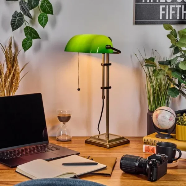 hofstein Ragaz Lampe de banquier, Lampe de bureau, Lampe à poser Vieux laiton, 1 lumière* Lampes En Verre
