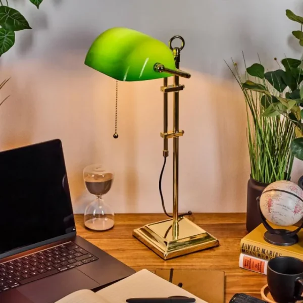hofstein Ragaz Lampe de banquier, Lampe de bureau, Lampe à poser Laiton, 1 lumière* Lampes En Verre