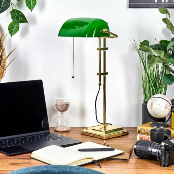 hofstein Ragaz Lampe de banquier, Lampe de bureau, Lampe à poser Laiton, 1 lumière* Lampes En Verre