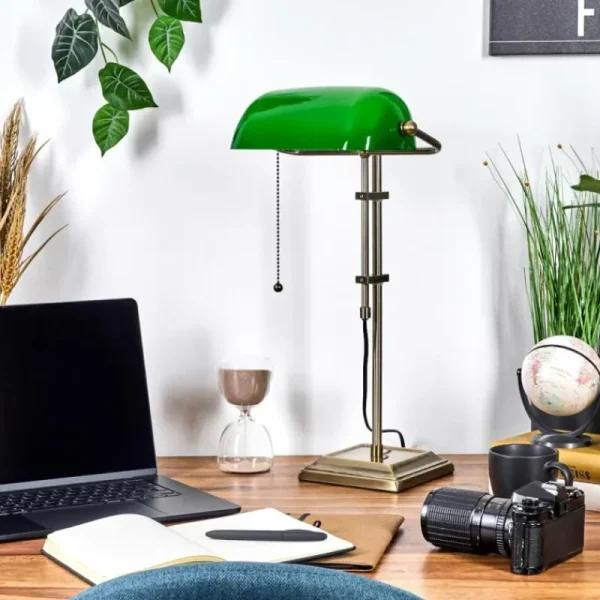 hofstein Ragaz Lampe de banquier, Lampe de bureau, Lampe à poser Vieux laiton, 1 lumière* Lampes En Verre