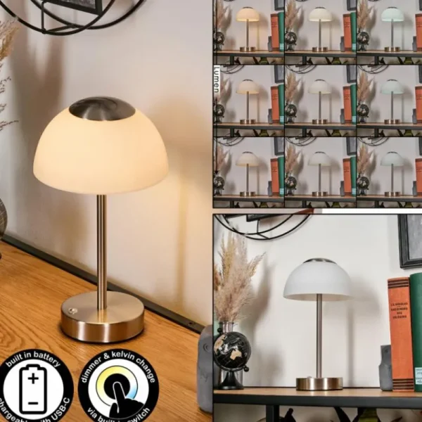 hofstein Rands Lampe à poser LED Nickel mat, 1 lumière* Lampes En Verre