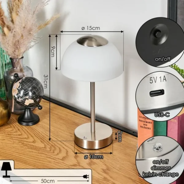 hofstein Rands Lampe à poser LED Nickel mat, 1 lumière* Lampes En Verre