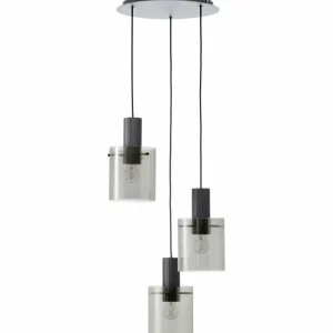 Luminaires Brilliant Riffelini Suspension Noir, 3 lumières* Lampes En Verre