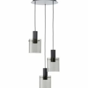 Luminaires Brilliant Riffelini Suspension Noir, 3 lumières* Lampes En Verre