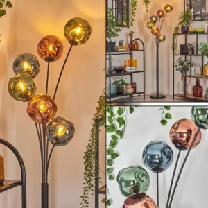 hofstein Ripoll Lampadaire Bleu, Vert, Cuivré, 6 lumières* Lampes En Verre