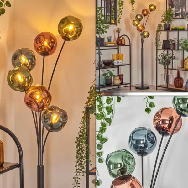 hofstein Ripoll Lampadaire Bleu, Vert, Cuivré, 6 lumières* Lampes En Verre