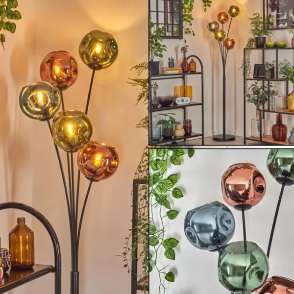 hofstein Ripoll Lampadaire Bleu, Vert, Cuivré, 5 lumières* Lampes En Verre