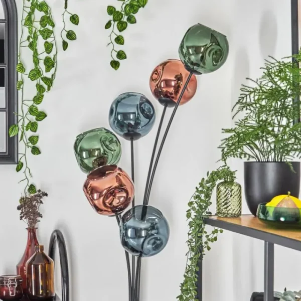 hofstein Ripoll Lampadaire Bleu, Vert, Cuivré, 6 lumières* Lampes En Verre