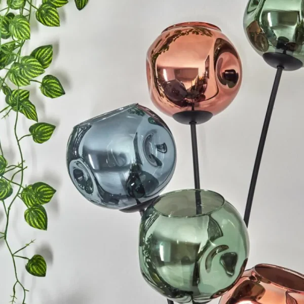 hofstein Ripoll Lampadaire Bleu, Vert, Cuivré, 5 lumières* Lampes En Verre