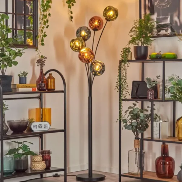 hofstein Ripoll Lampadaire Bleu, Vert, Cuivré, 6 lumières* Lampes En Verre