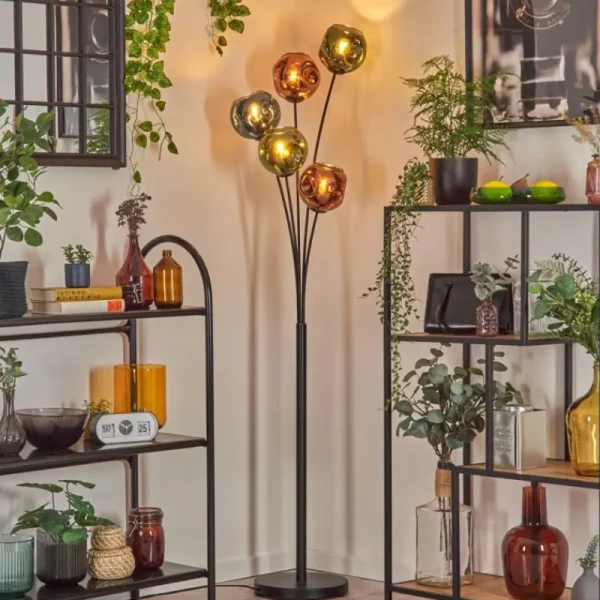 hofstein Ripoll Lampadaire Bleu, Vert, Cuivré, 5 lumières* Lampes En Verre