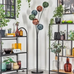 hofstein Ripoll Lampadaire Bleu, Vert, Cuivré, 6 lumières* Lampes En Verre