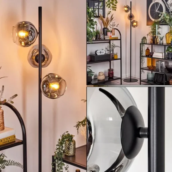 hofstein Ripoll Lampadaire Chrome, Clair, Fumé, 3 lumières* Lampes Modernes