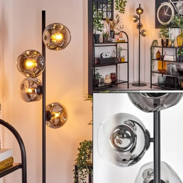 hofstein Ripoll Lampadaire Chrome, Clair, Fumé, 4 lumières* Lampes Modernes