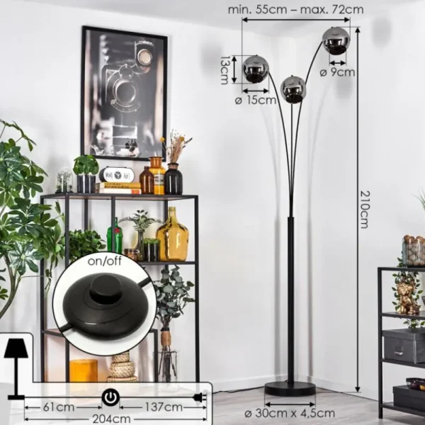 hofstein Ripoll Lampadaire Chrome, 3 lumières* Lampes En Verre